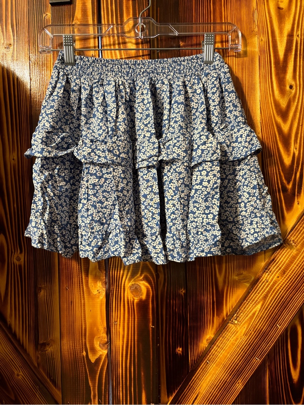 Princess Polly blue and white flower Tiered Mini Skirt - size 0